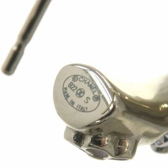 CHANEL CC Rhinestone Pearl Clover Camellia Hoop Earrings Gold Tone B22S Auth D-r - Picture 6 of 9